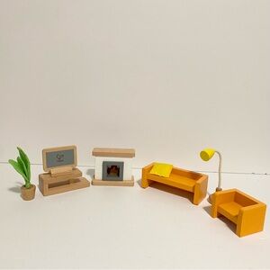 Hape Wooden Dollhouse Furniture Media Living Room Couch Chair Table TV Playset